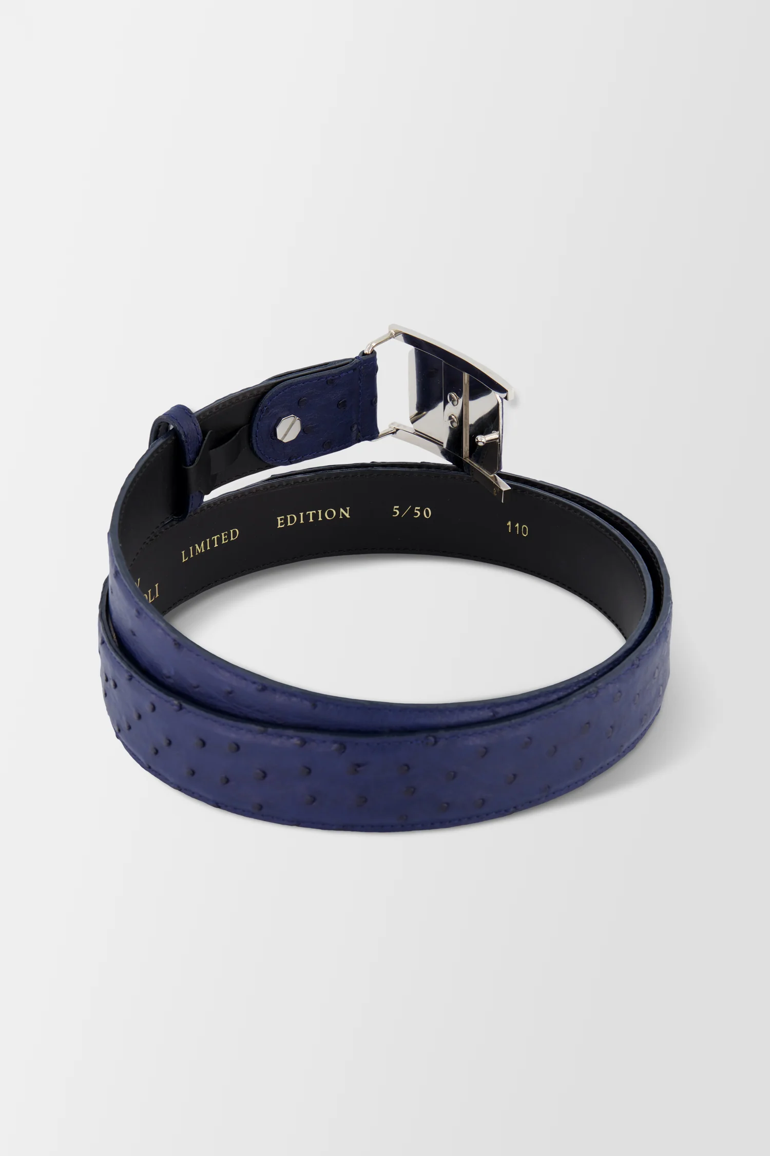 Artioli Blue Palladium Ostrich Belt - Image 2
