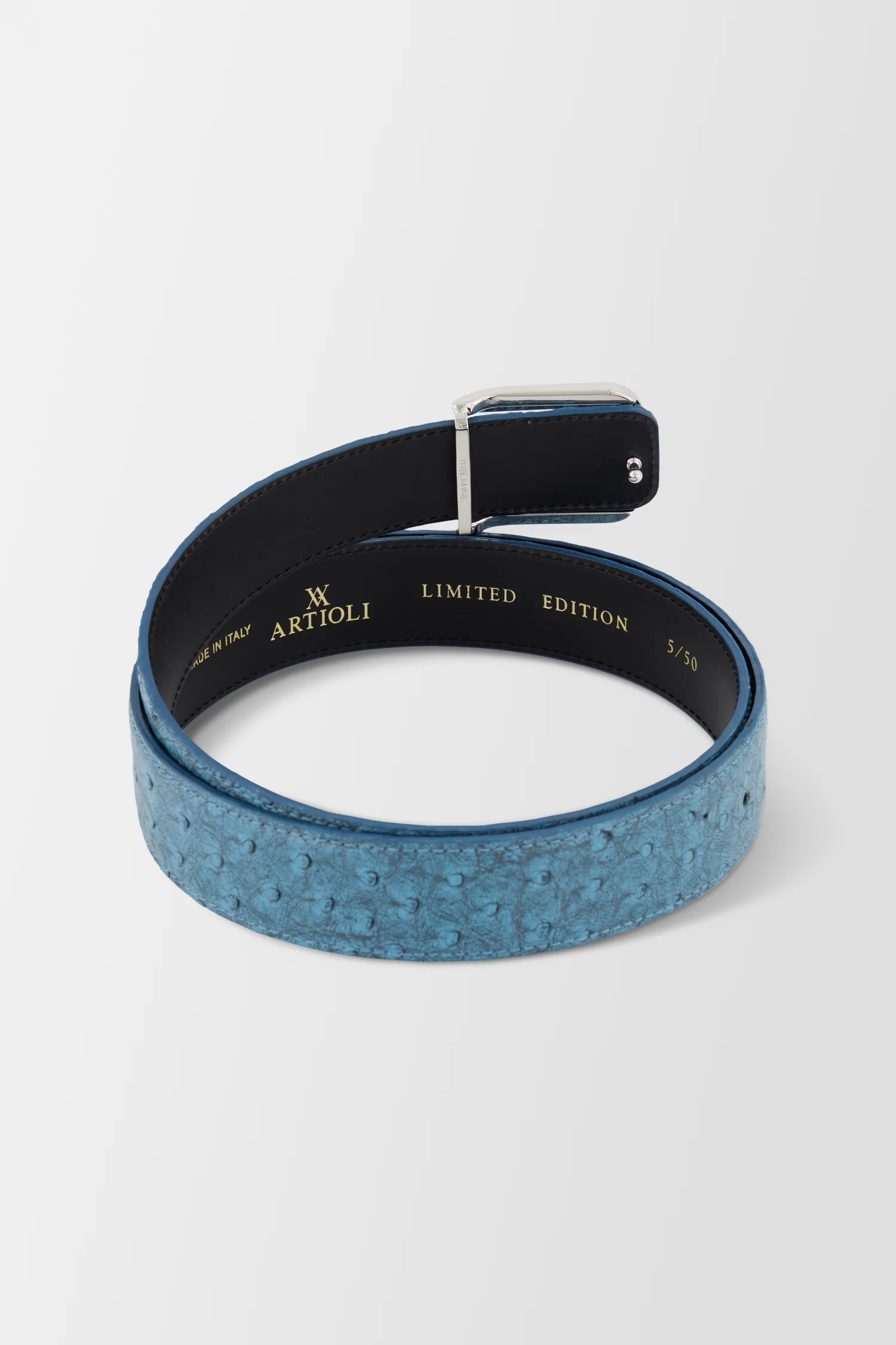 Artioli Blue Yalta Petrolio Ostrich Belt Style 2 - Image 2