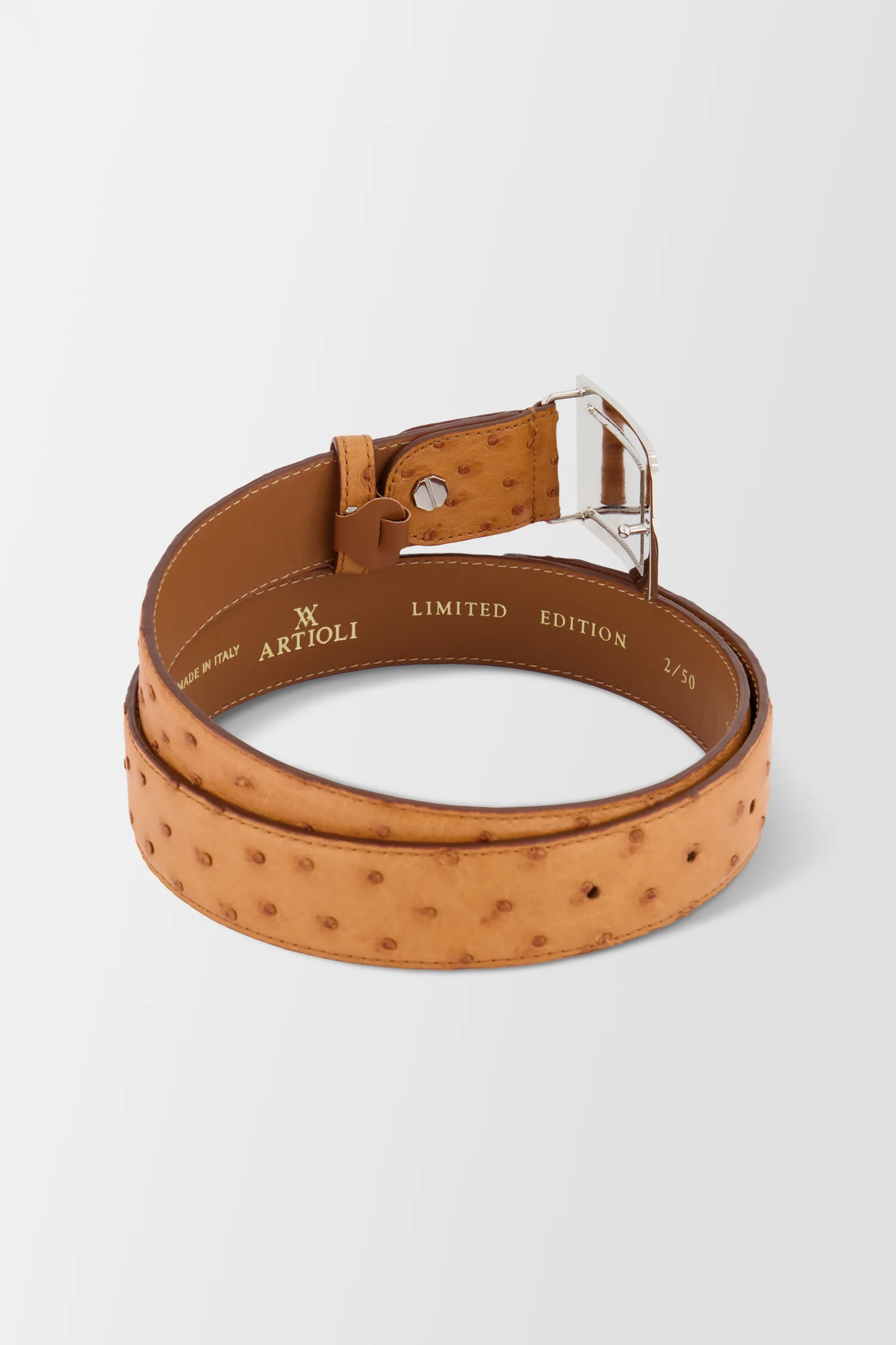 Artioli Brown Cognac Ostrich Belt - Image 2