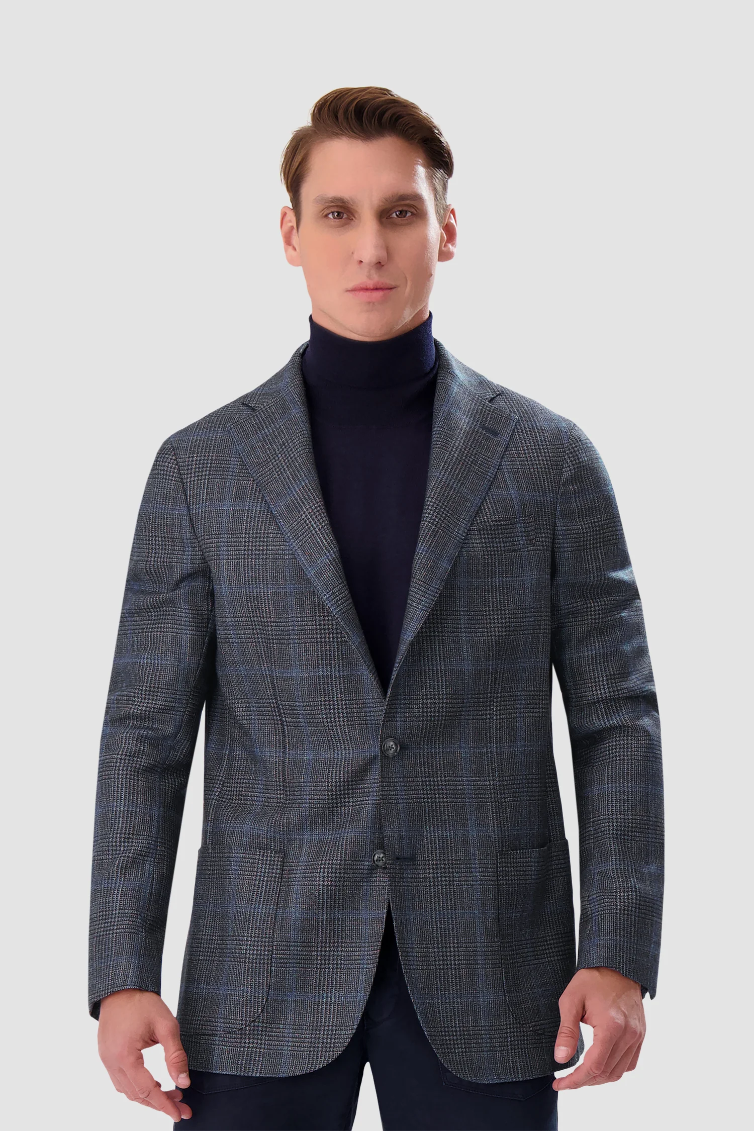 Barba Napoli Grey/Blue Checkered Long 2B Blazer - Image 2
