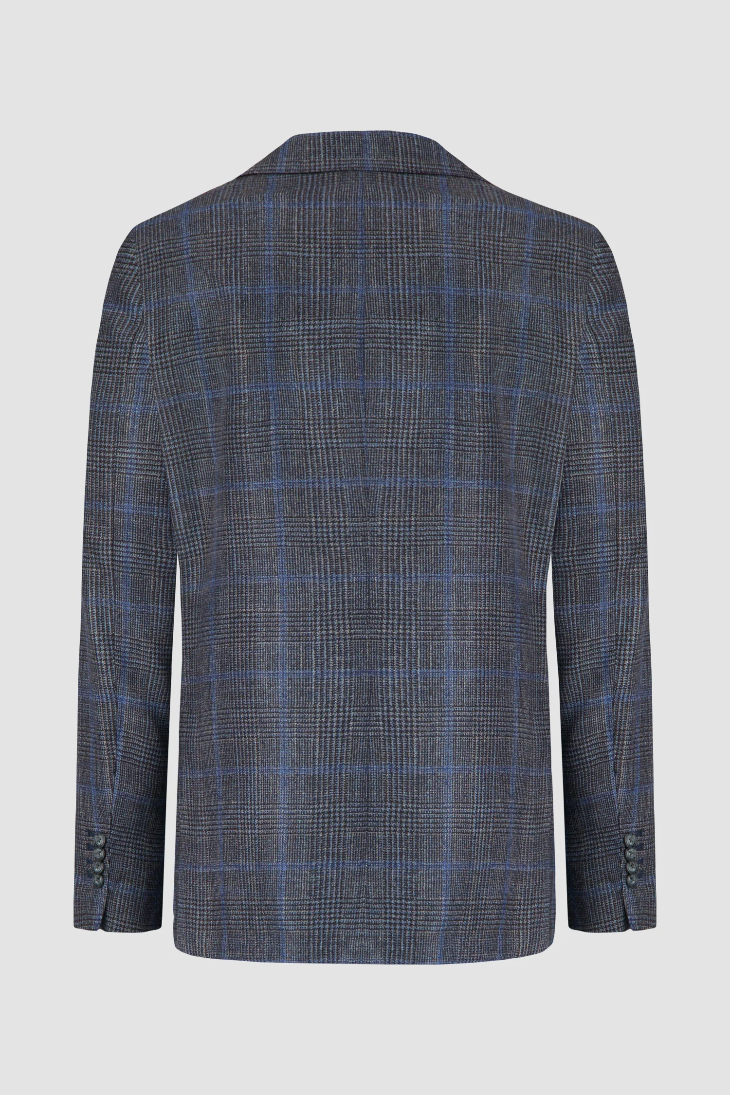 Barba Napoli Grey/Blue Checkered Long 2B Blazer - Image 3