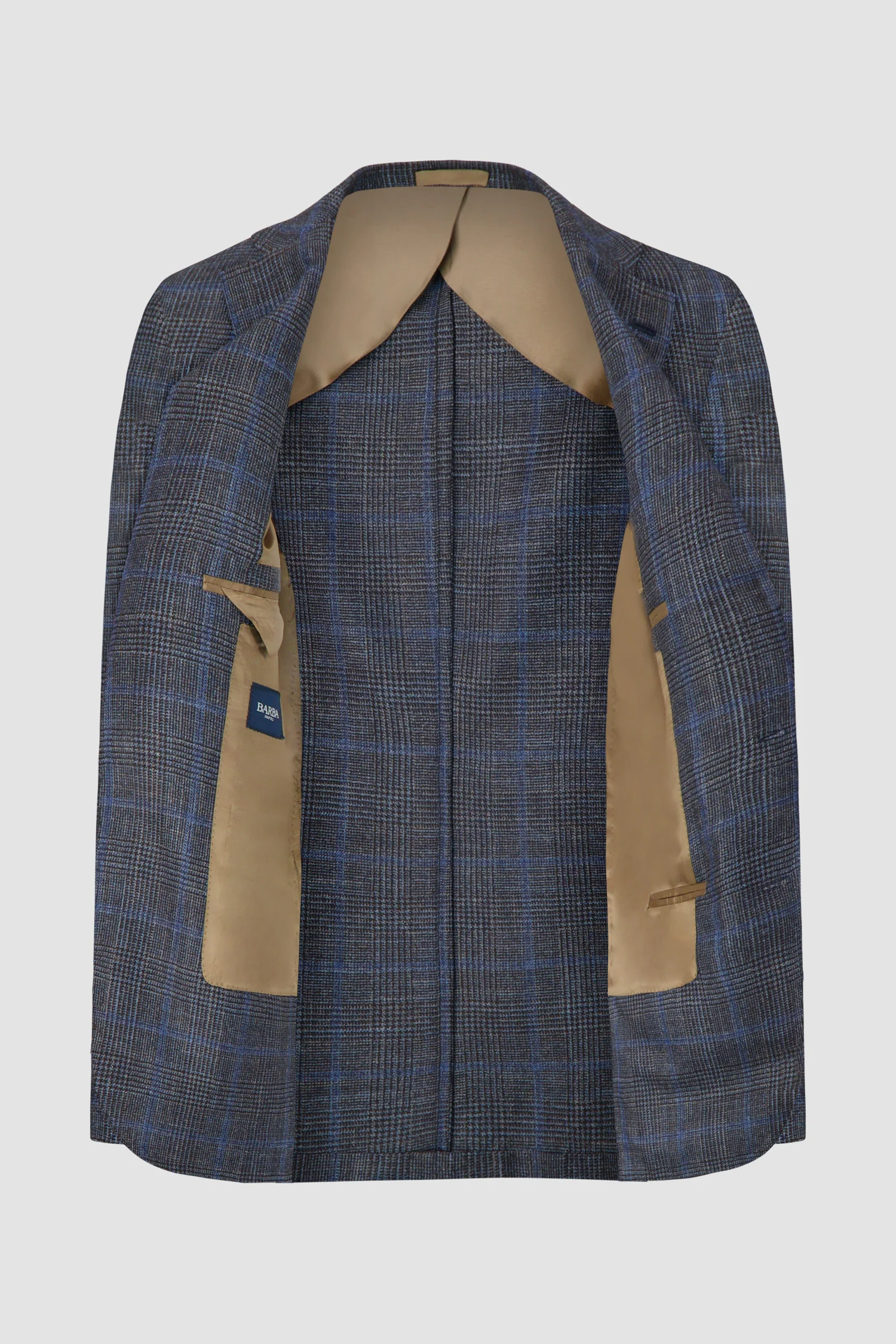 Barba Napoli Grey/Blue Checkered Long 2B Blazer - Image 4