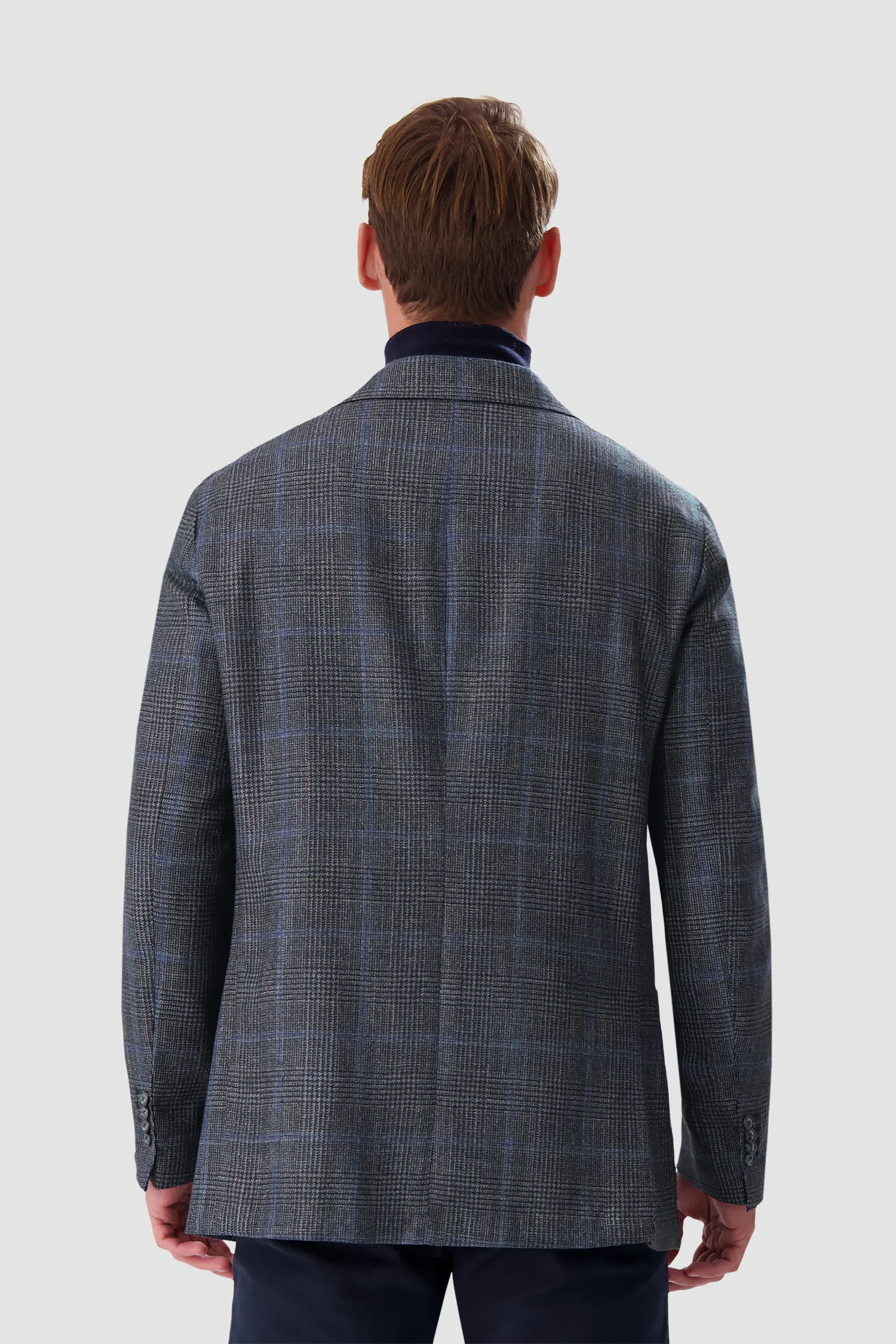 Barba Napoli Grey/Blue Checkered Long 2B Blazer - Image 6