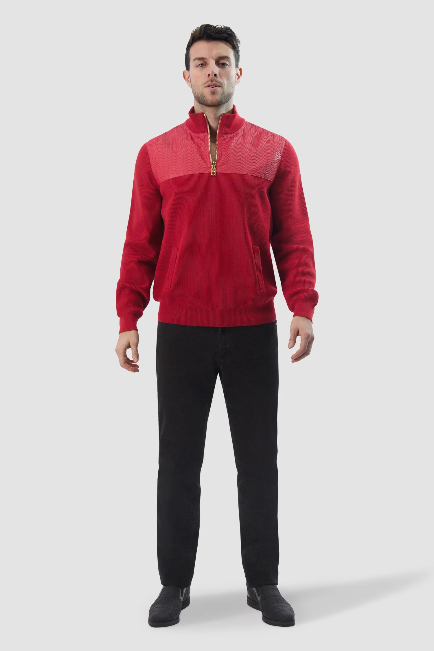 Billionaire Red Mock Zip Luxury Pullover - Image 2