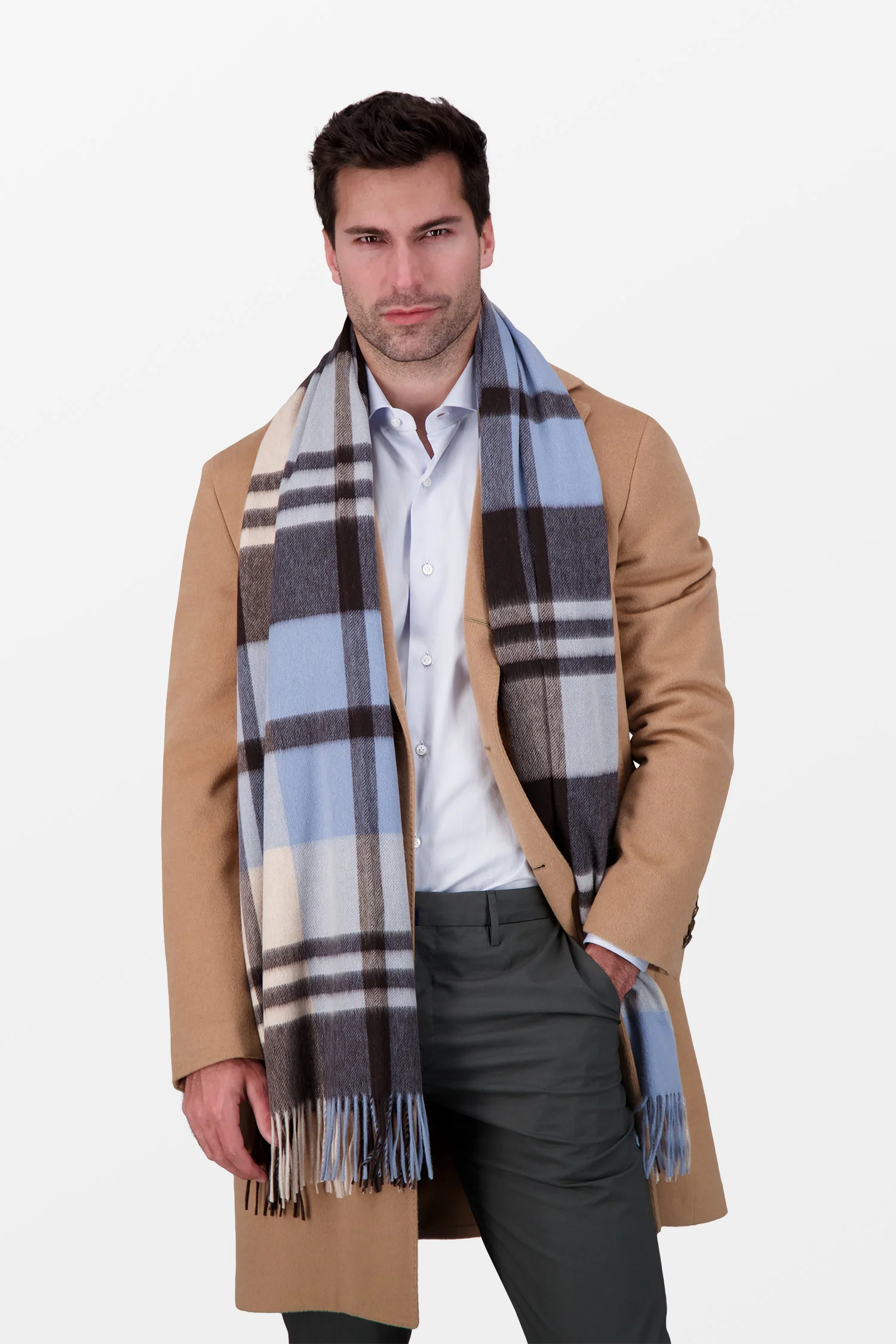 Joshua Ellis Dark Brown Classic Black Watch Ripple Scarf - Image 2