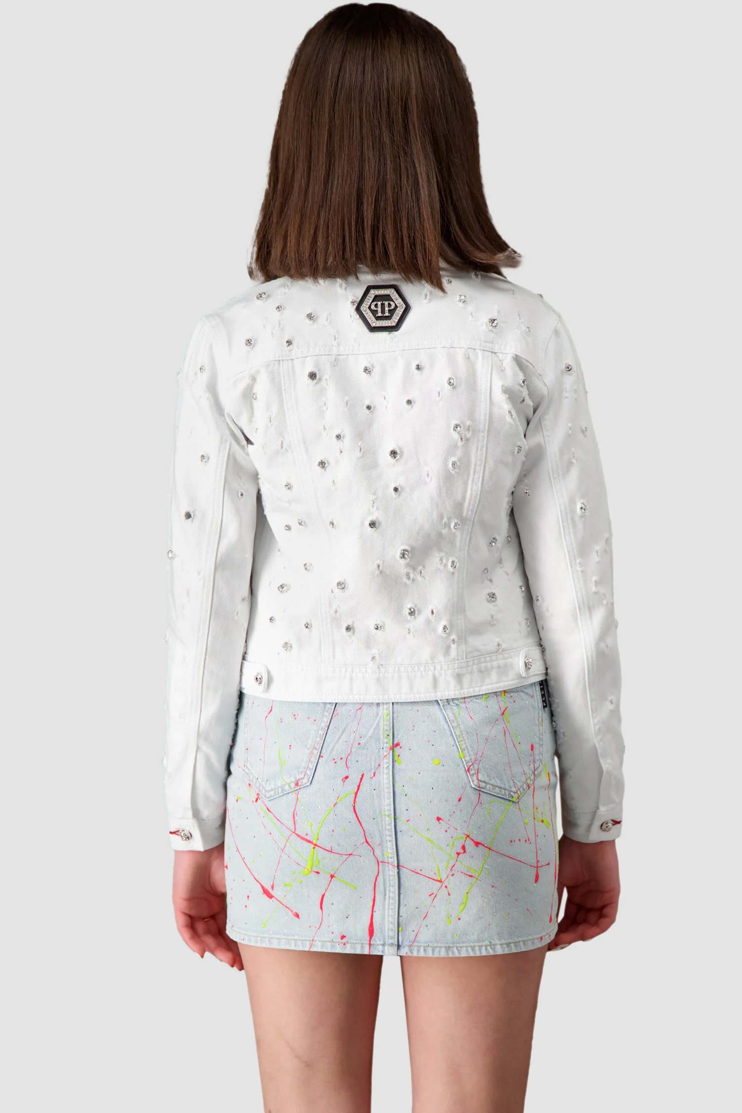 Philipp Plein White Denim Crystal Jacket - Image 3